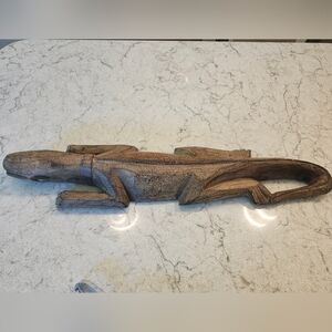 African Angolan Wood Carved Lizard Sculpture Wall Art Hanging Home Decor Replica